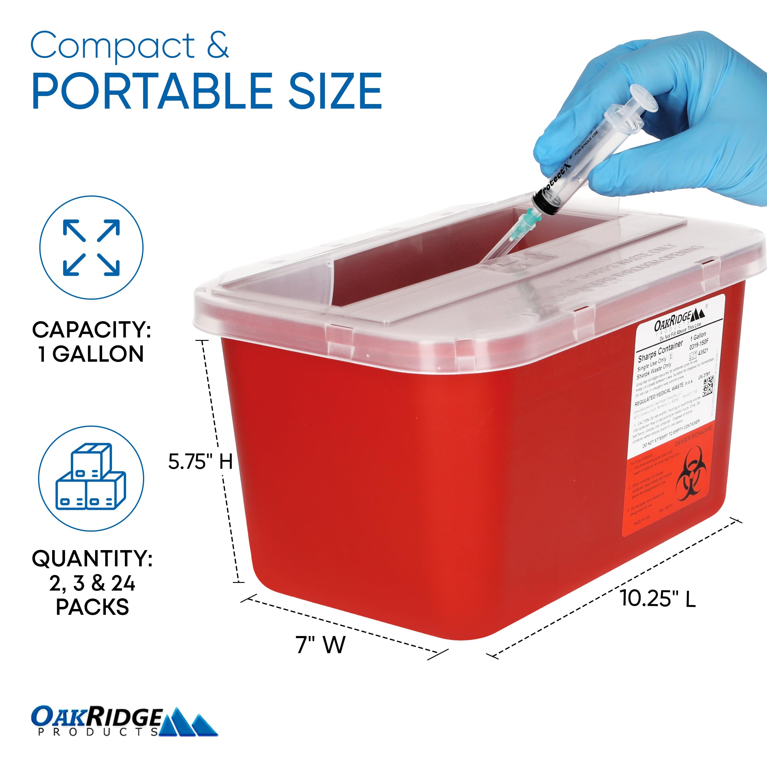 OakRidge Sharps Container with Pop-Up Lid CDC Approved

