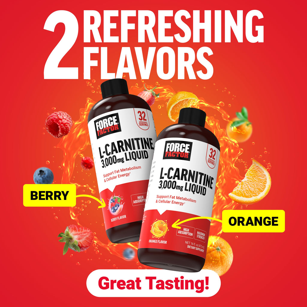 Force Factor L-Carnitine Liquid 3000mg | Fat Metabolism Support

