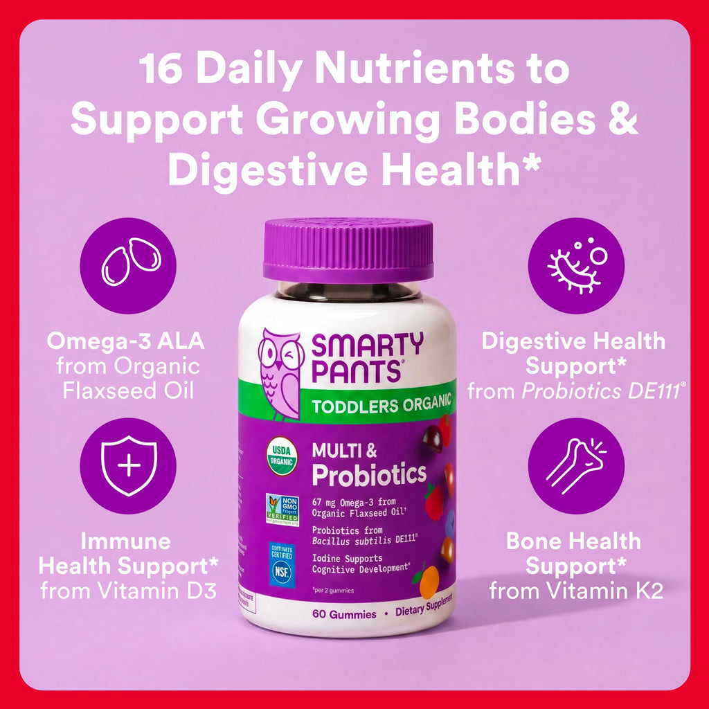 SmartyPants Organic Toddler Multivitamin Gummies | Gluten Free

