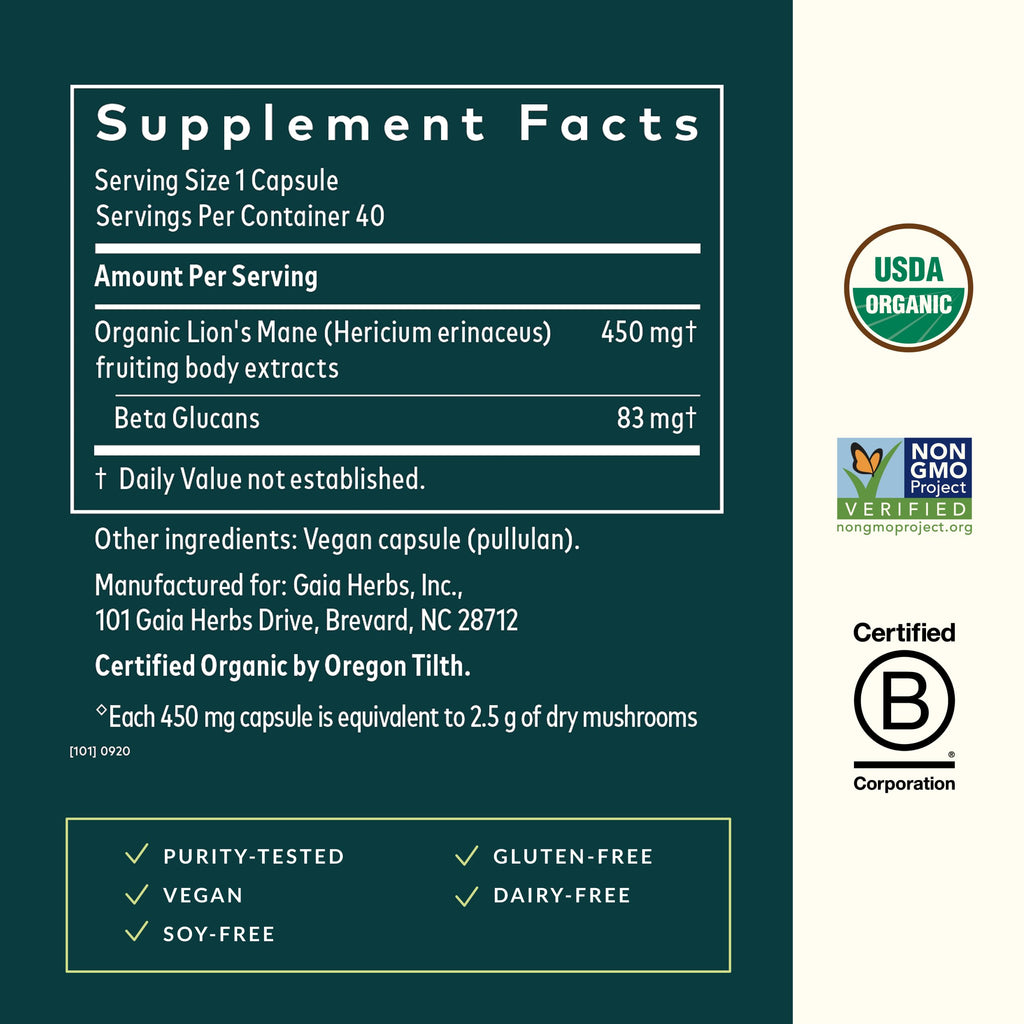 Gaia Herbs Lion's Mane Mushroom Brain Health Support

