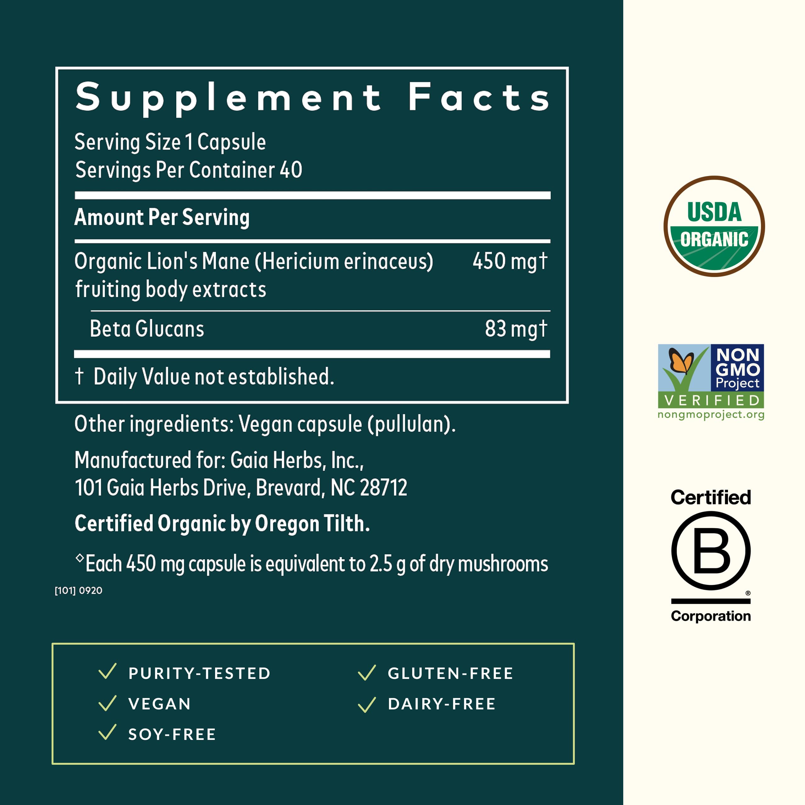 Gaia Herbs Lion's Mane Mushroom Brain Health Support

