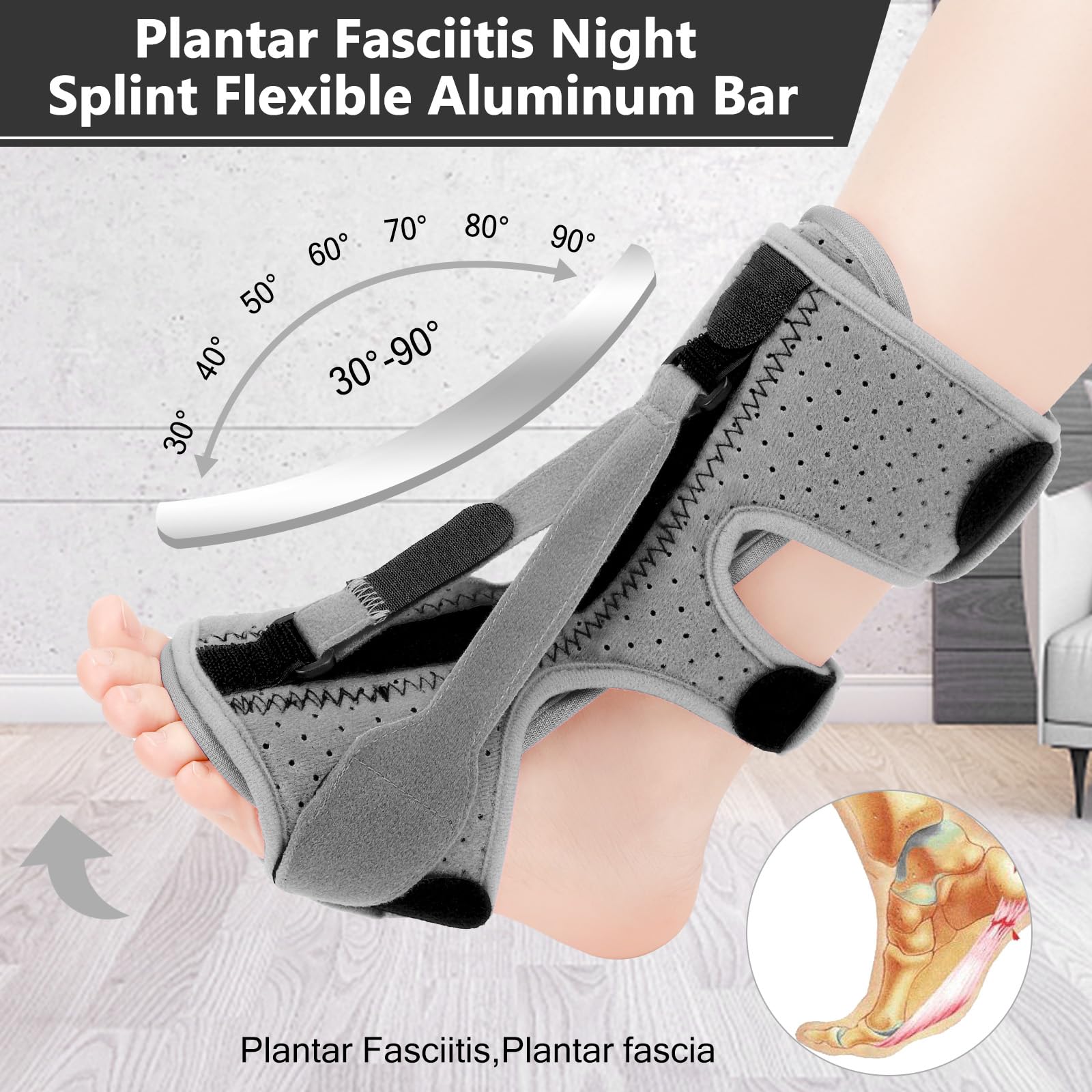 Exhood Plantar Fasciitis Night Splint with 3 Straps

