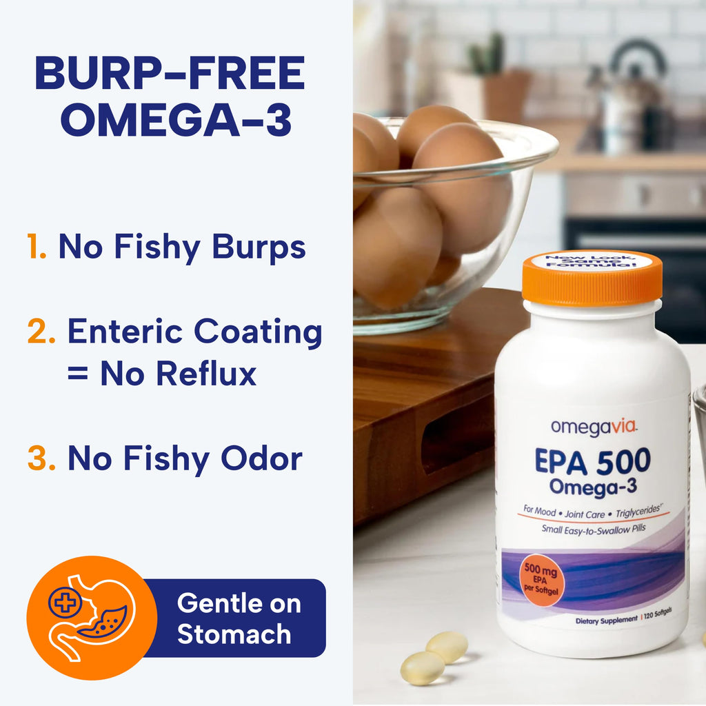 OmegaVia EPA 500 Purified Omega-3 Fish Oil TG - Burpless

