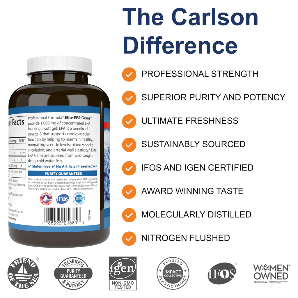 Carlson Elite EPA Gems Fish Oil 1000 mg EPA - Wild-Caught

