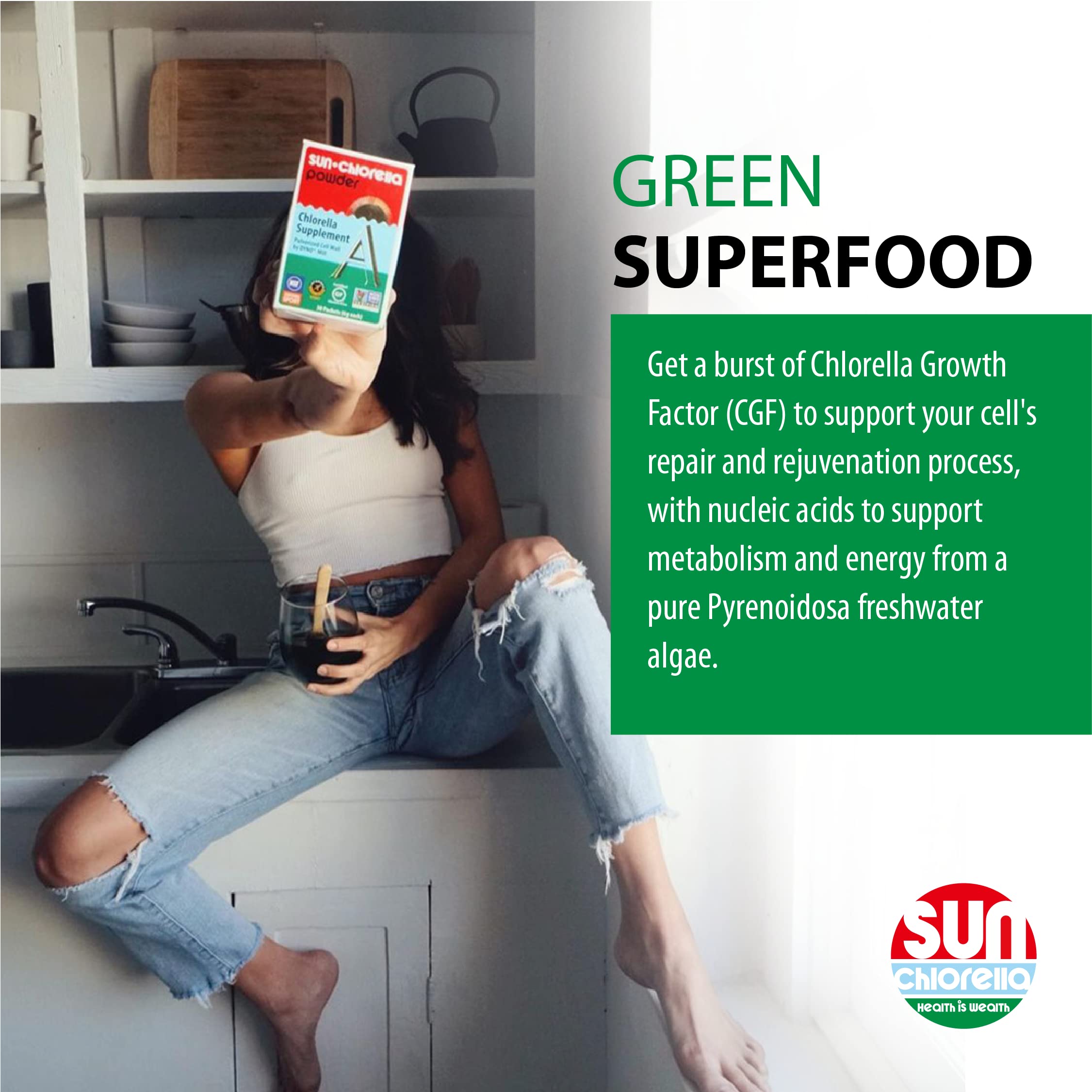 Sun Chlorella Greens Algae Superfood for Immune & Gut Health

