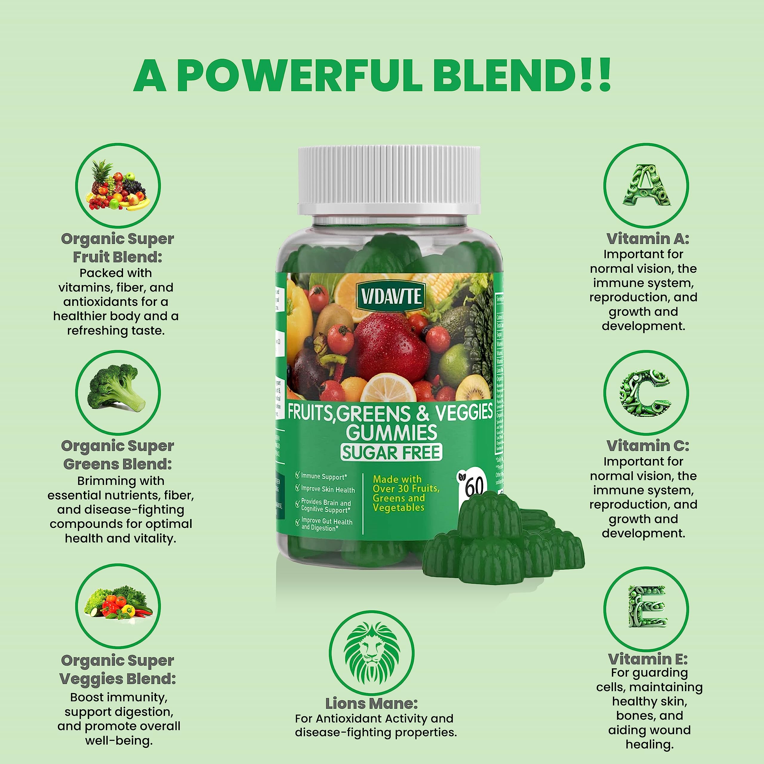 VIDAVITE Super Greens Gummies All-in-One Fruits & Veggies

