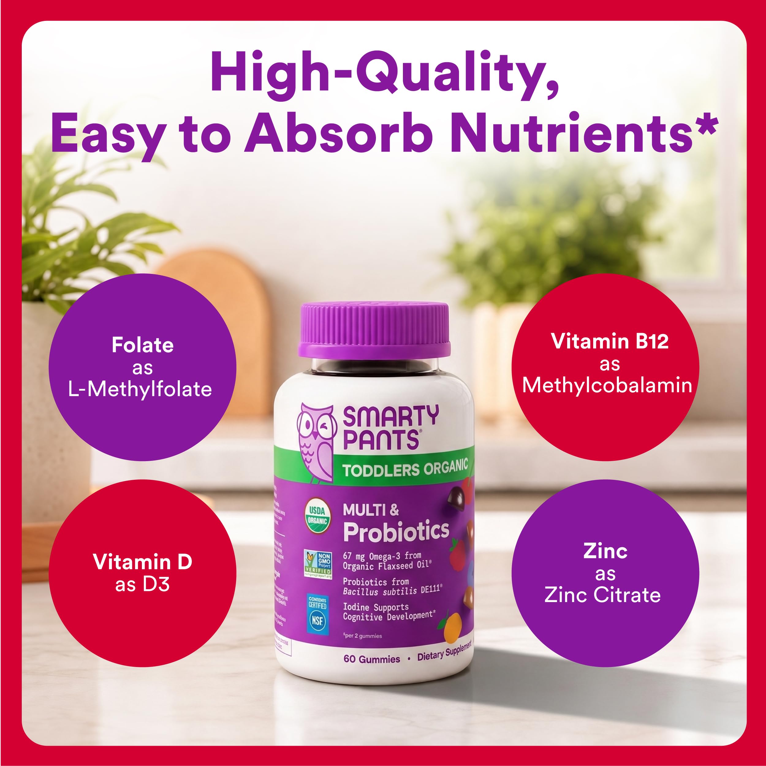 SmartyPants Organic Toddler Multivitamin Gummies | Gluten Free

