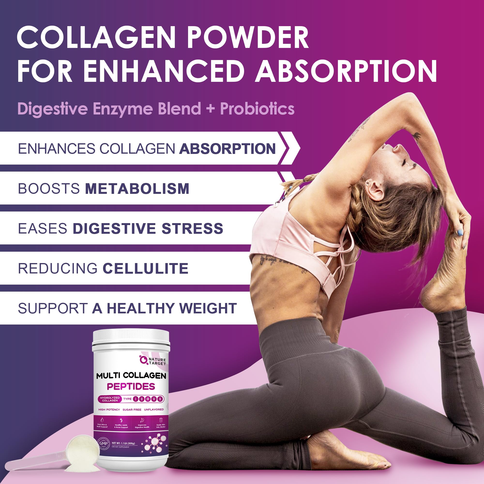 Nature Target Collagen Peptides Powder with Vitamin C & HA

