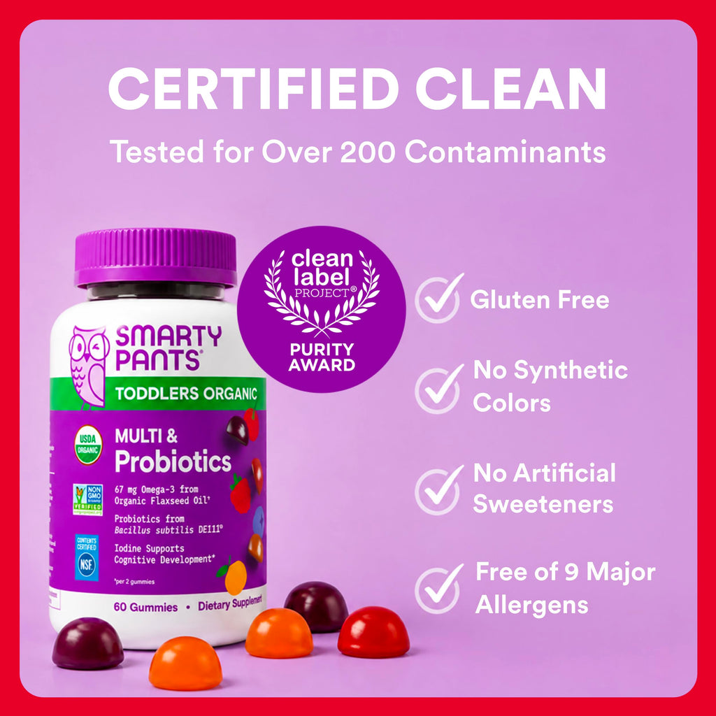SmartyPants Organic Toddler Multivitamin Gummies | Gluten Free

