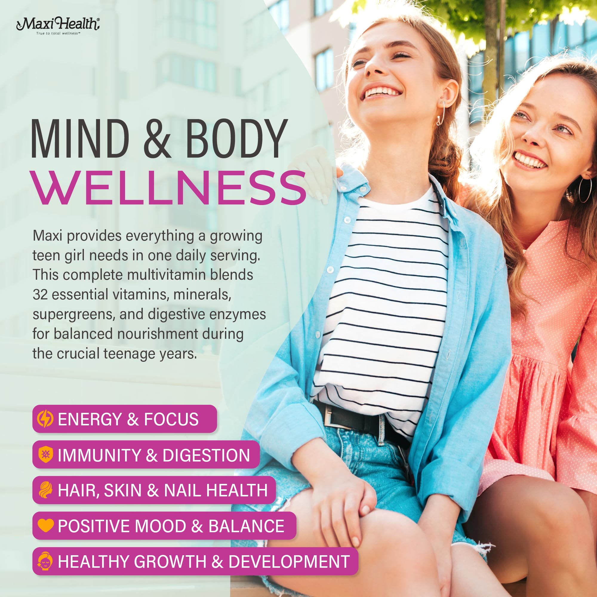 Maxi Health Teen Multivitamin for Teens | Immune and Growth

