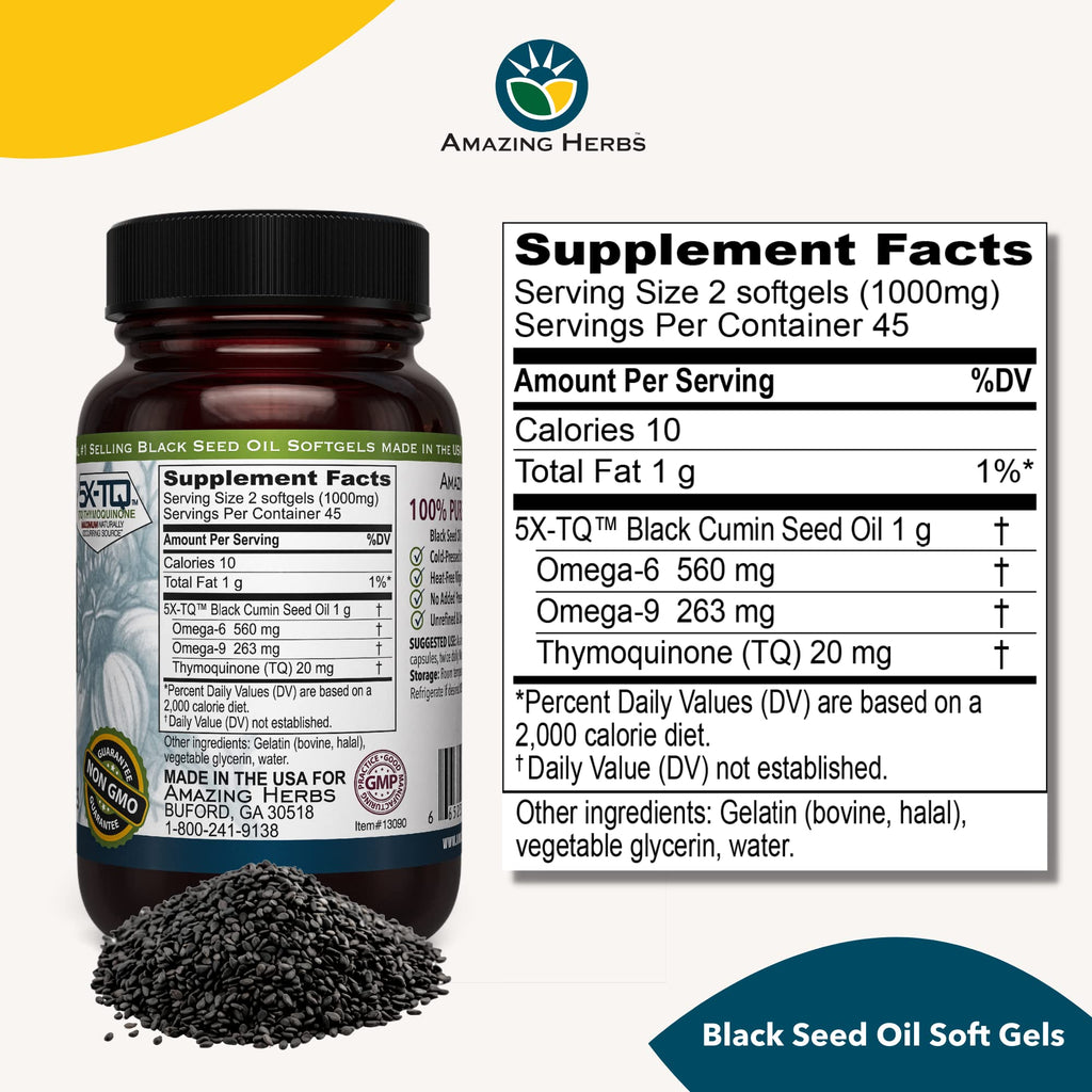 Black Seed Oil Capsules by Amazing Herbs - Immune Support

