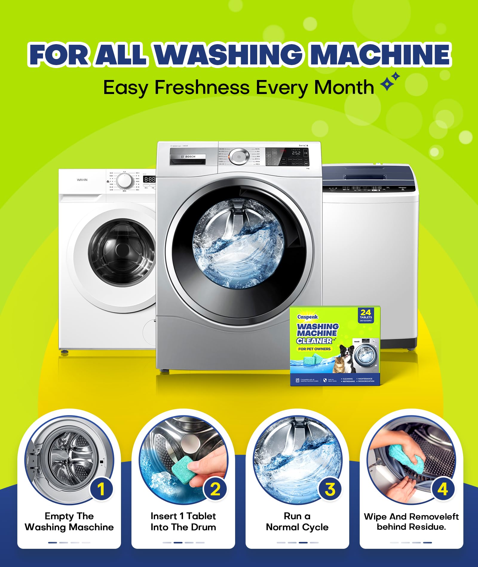 Caspeak Washing Machine Cleaner Tablets for HE Washers

