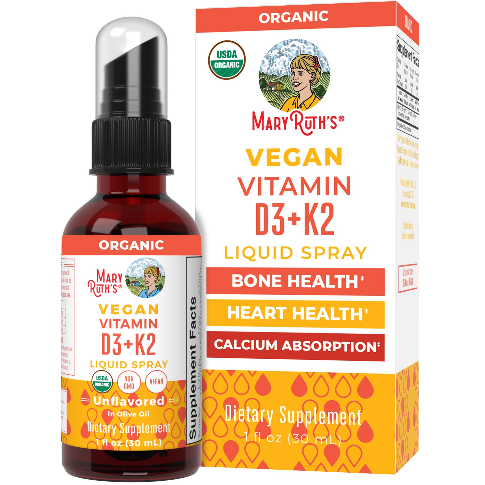 MaryRuth's Organic Vitamin D & K Spray, Bone Health Support