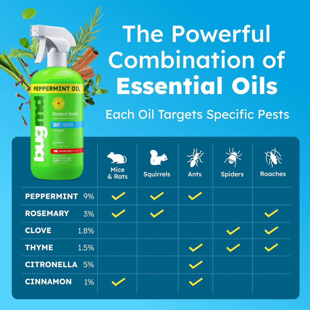 BugMD Peppermint Oil Rodent Spray - Natural Deterrent

