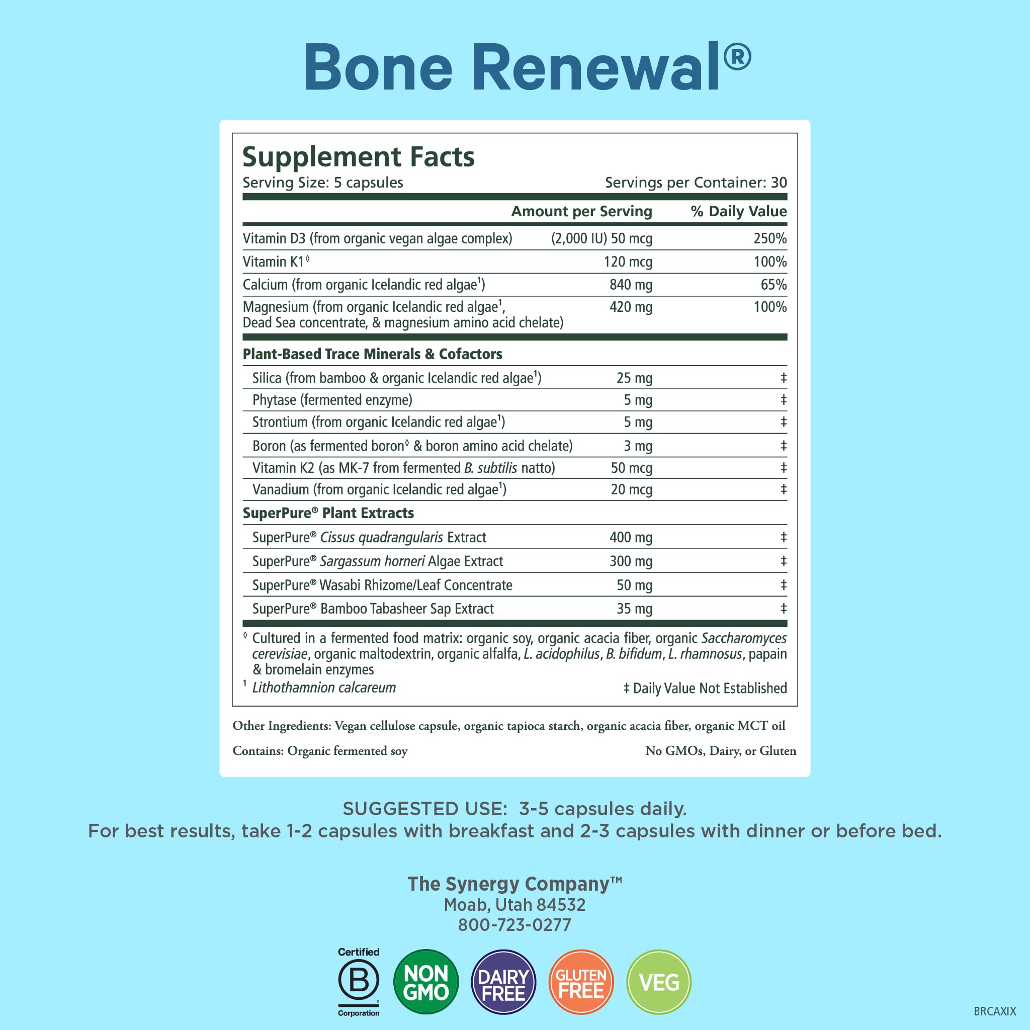 Pure Synergy Bone Renewal Bioavailable Calcium with D3 & K2

