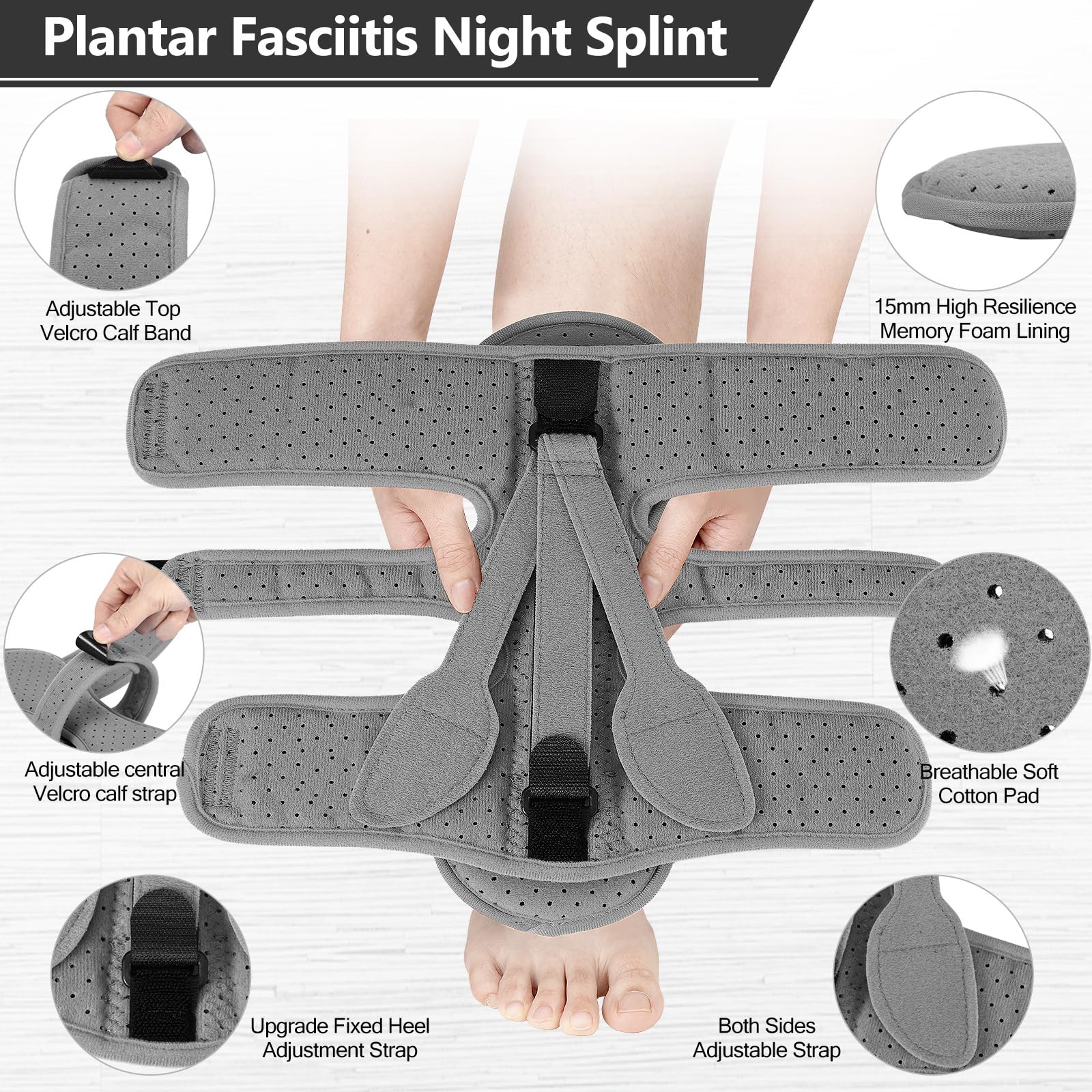 Exhood Plantar Fasciitis Night Splint with 3 Straps

