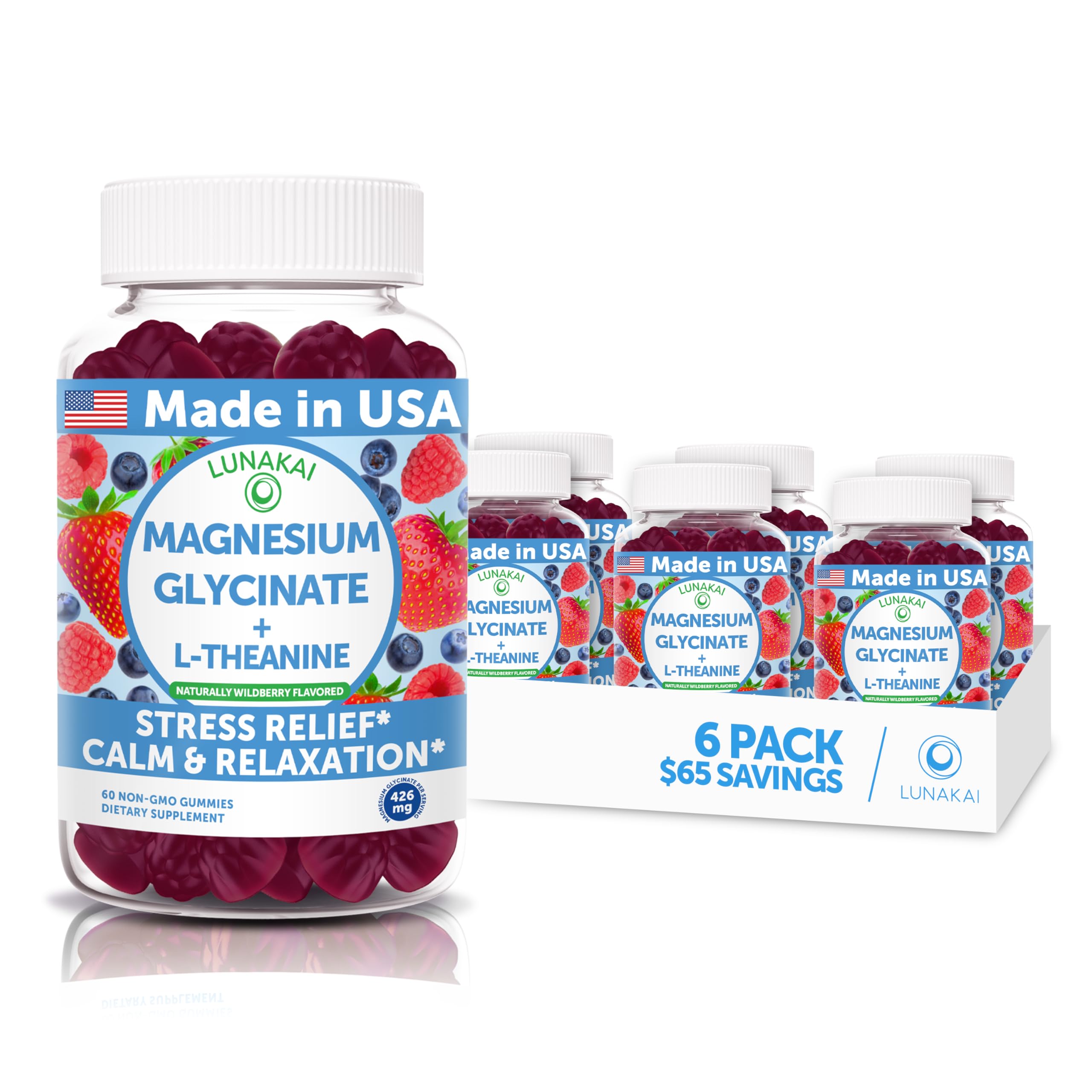 Lunakai Magnesium Glycinate Gummies with L-Theanine for Calm & Relaxation