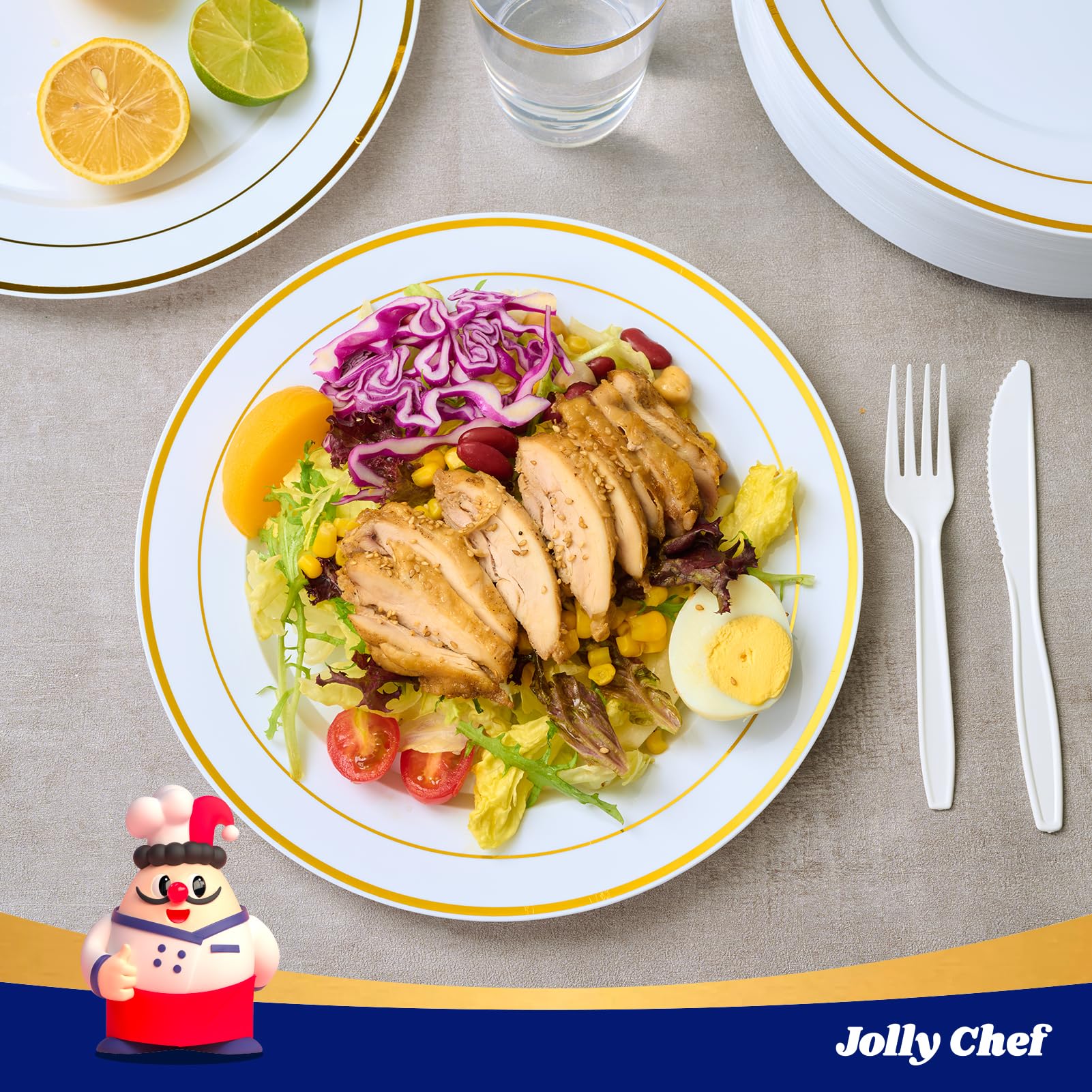JOLLY CHEF Disposable Plastic Plates – 10 Inch

