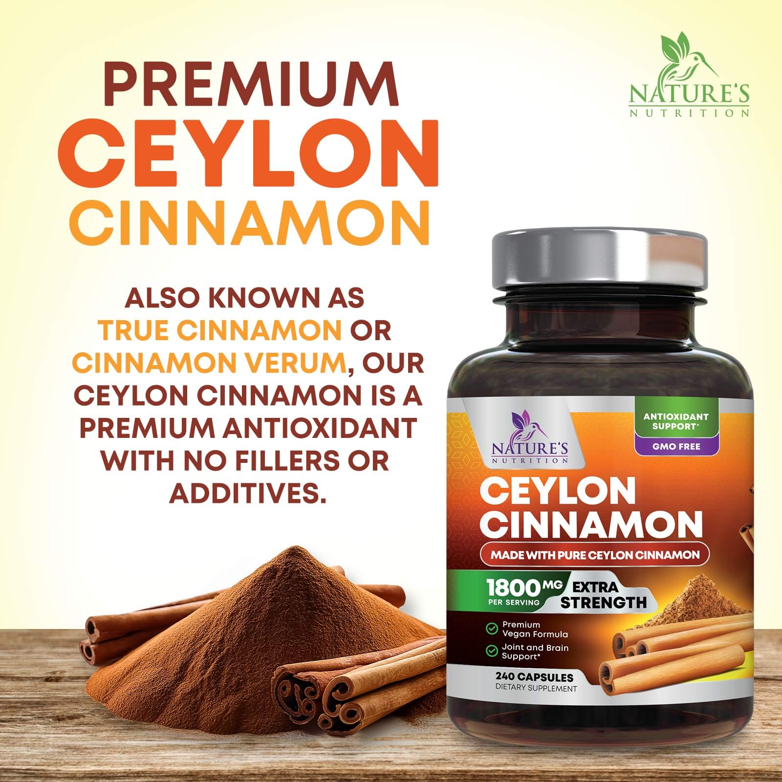 Organic Ceylon Cinnamon Capsules Extra Strength 1800mg


