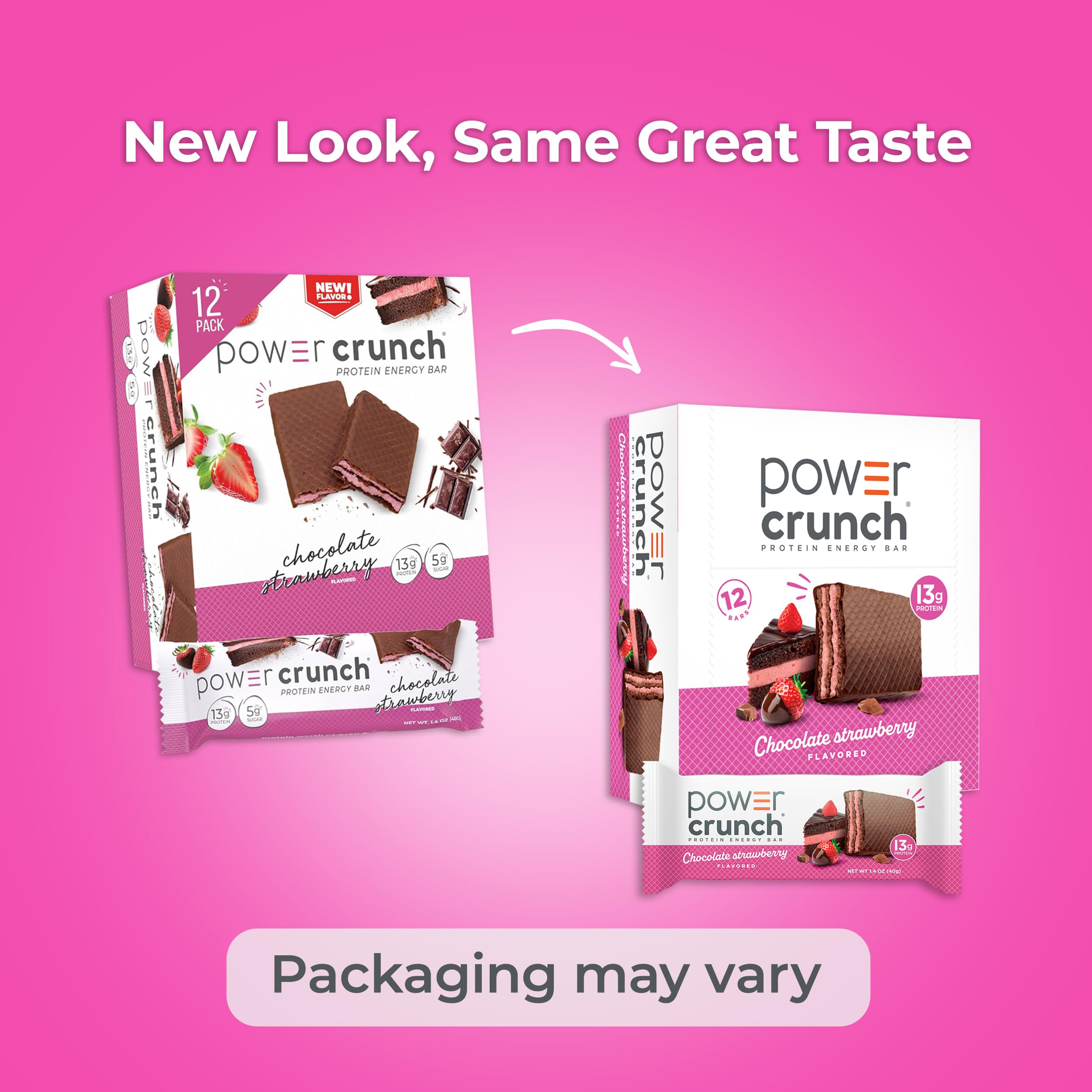 Power Crunch Protein Energy Wafer Bars, Chocolate Strawberry, 1.4 Ounce (12 Count)