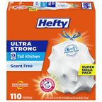 Hefty Ultra Strong Tall Kitchen Trash Bags White Unscented Drawstring Closure

