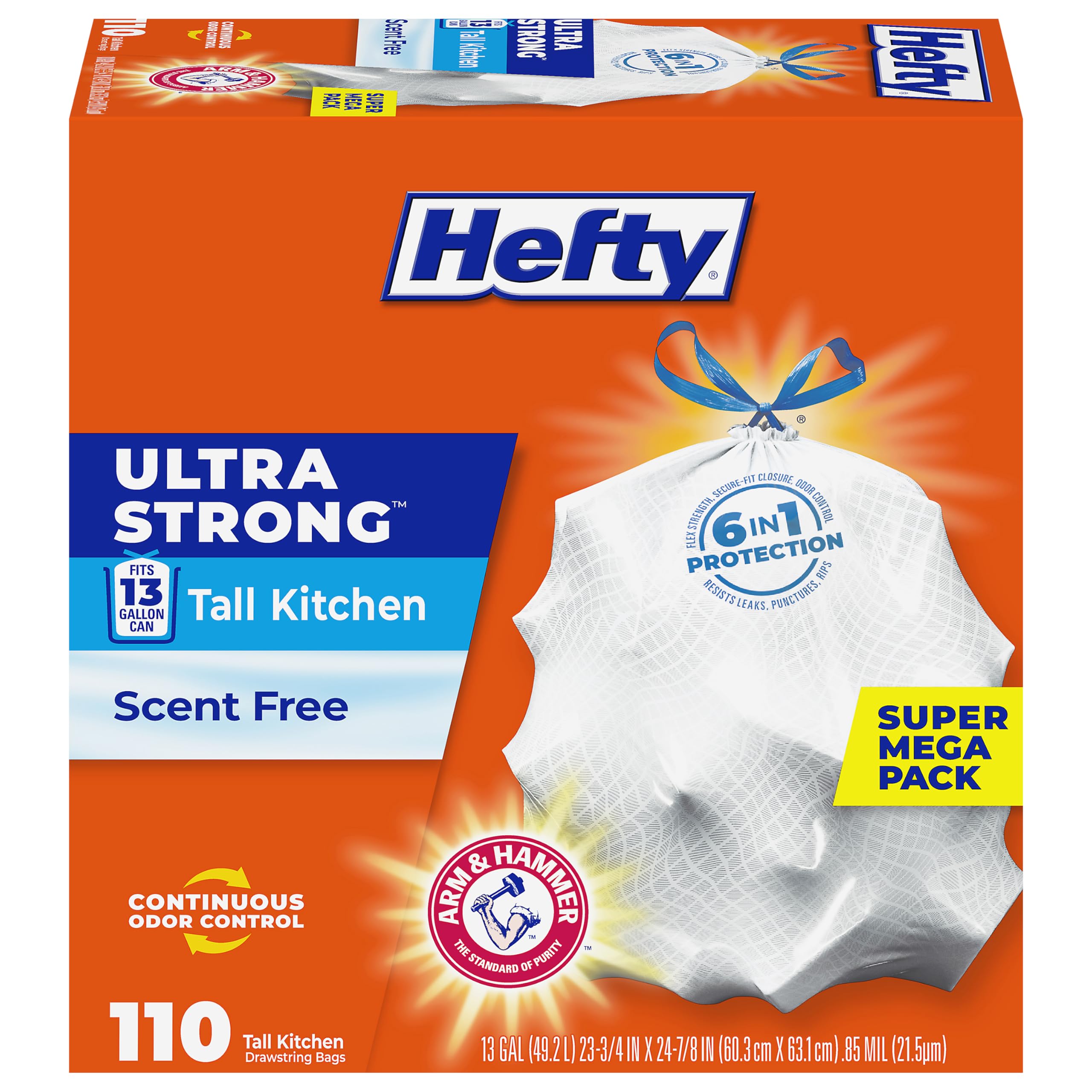 Hefty Ultra Strong Tall Kitchen Trash Bags White Unscented Drawstring Closure

