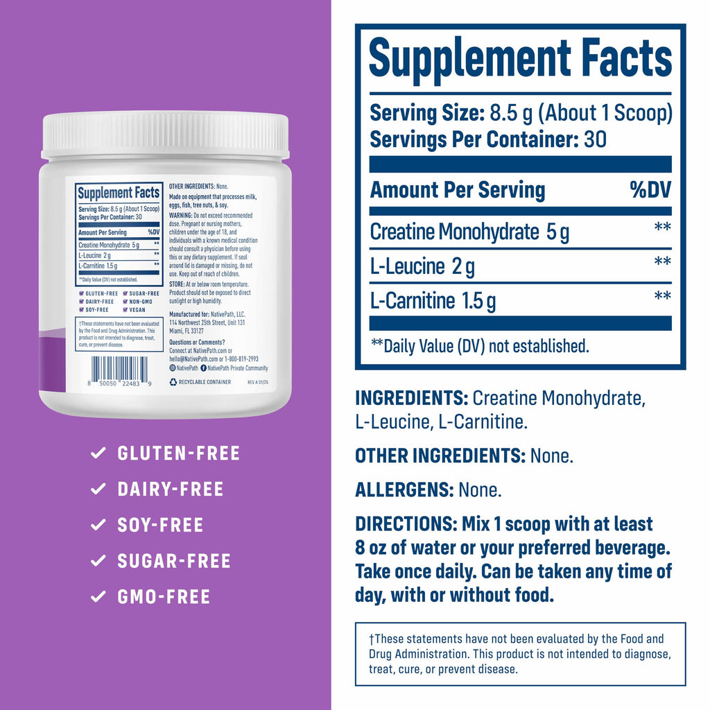 NativePath Creatine Monohydrate Powder L-Leucine L-Carnitine

