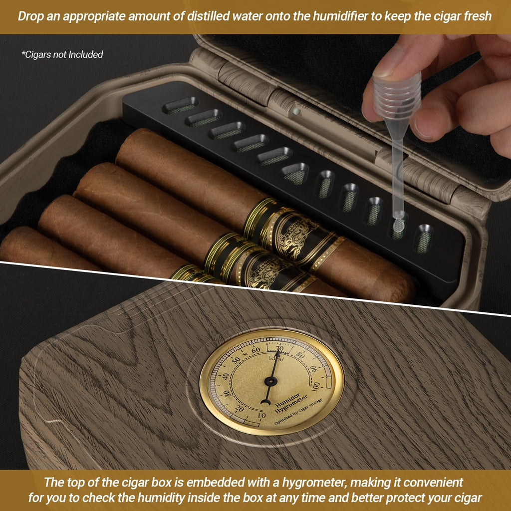 Travel Cigar Humidor Case with Humidifier and Hygrometer

