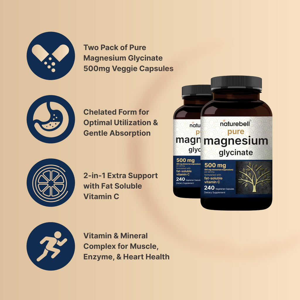 Magnesium Glycinate 500mg with Vitamin C | Veggie Capsules

