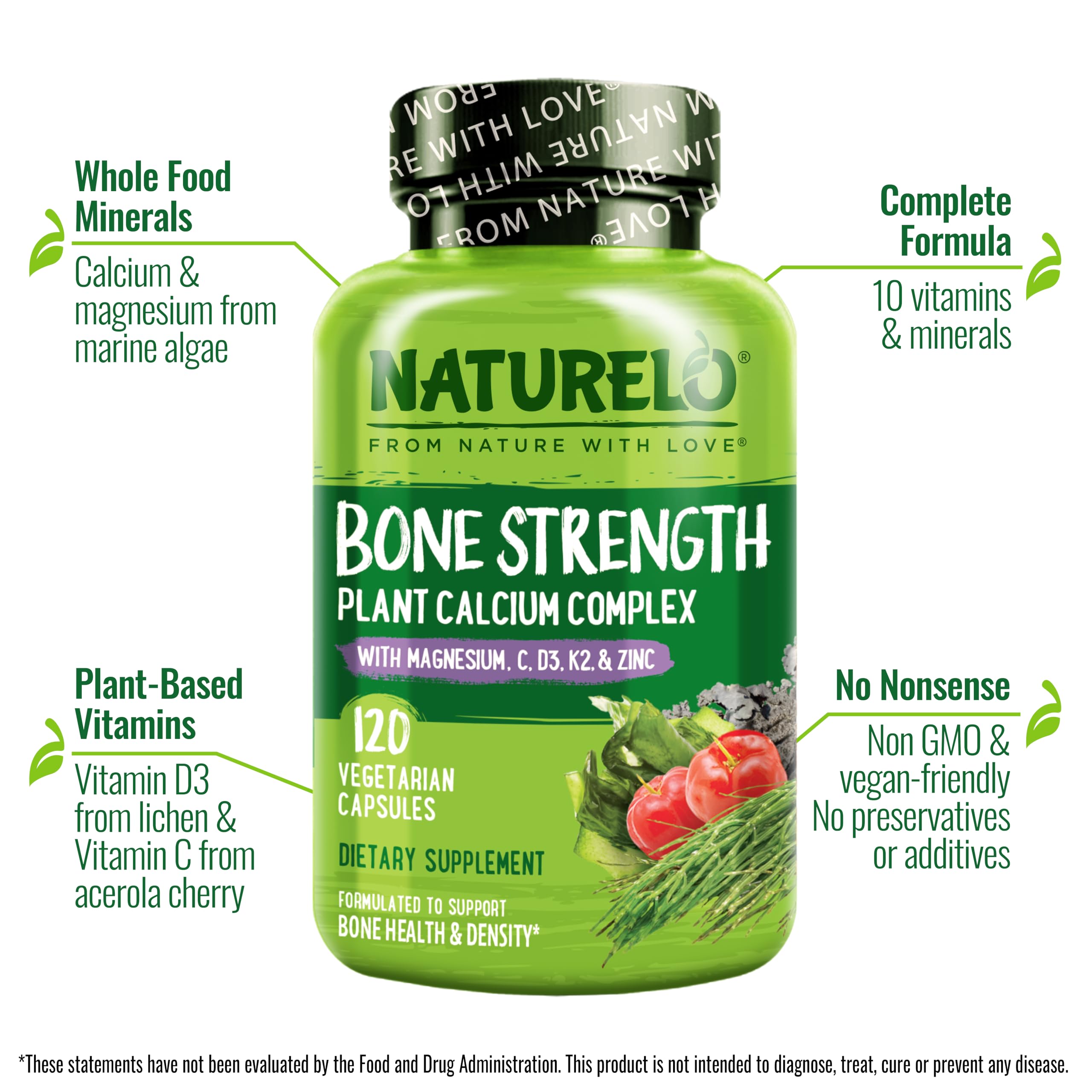 Naturelo Calcium Magnesium Zinc with D3 K2 Vitamin C

