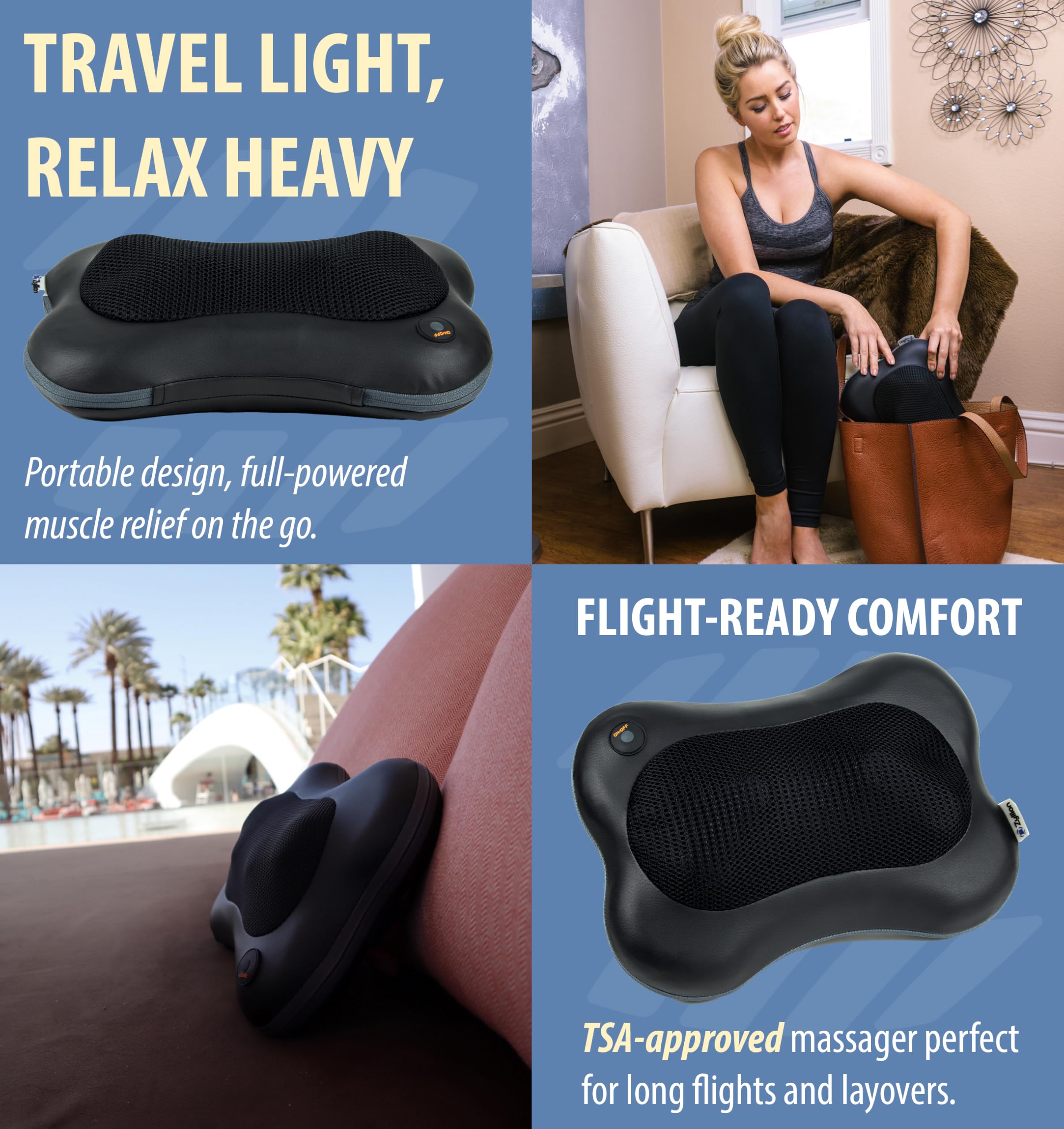 Zyllion Shiatsu Back Massager with Heat - 3D Kneading Pillow

