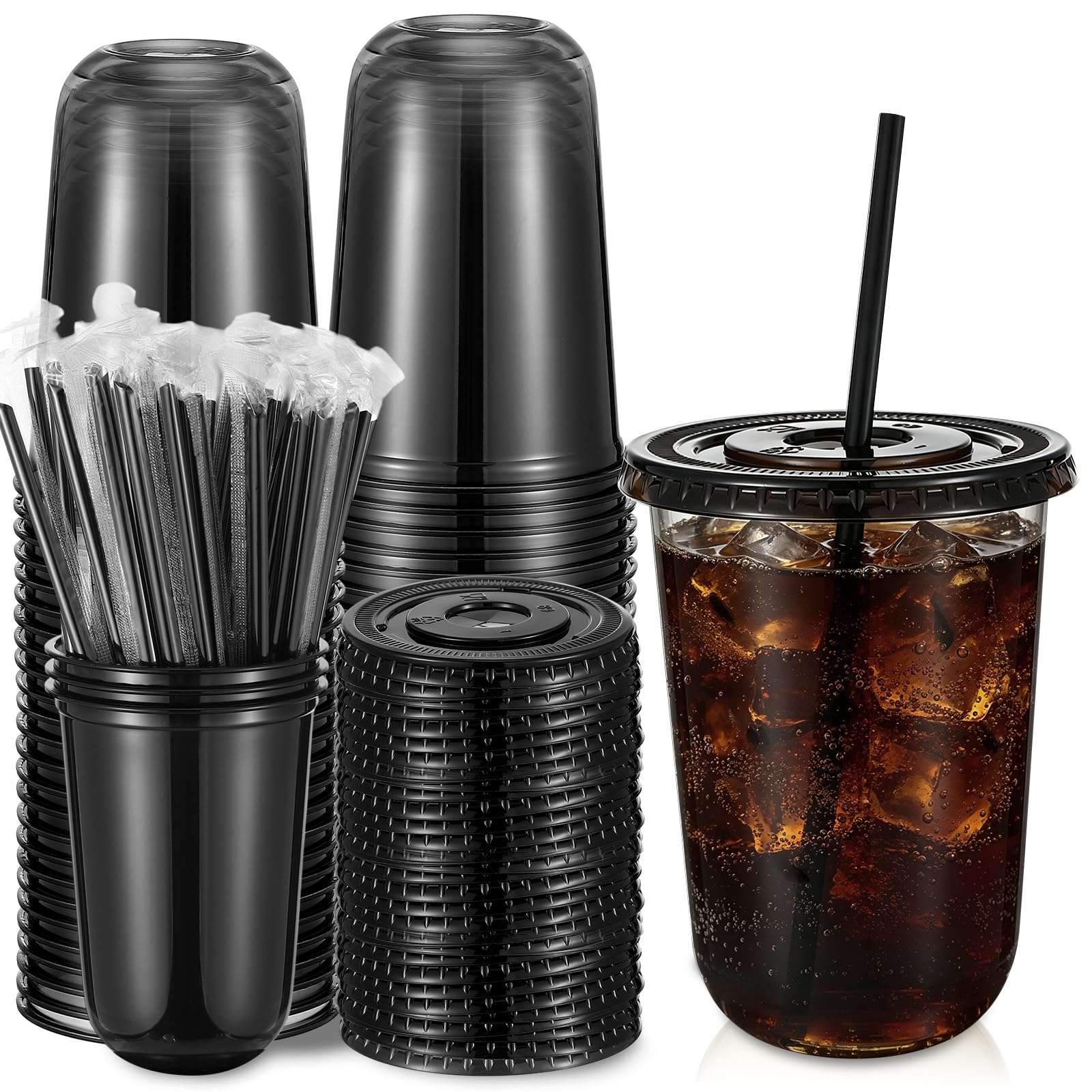 Ziliny PET Cups with Lids and Straws – Disposable Drink Cups