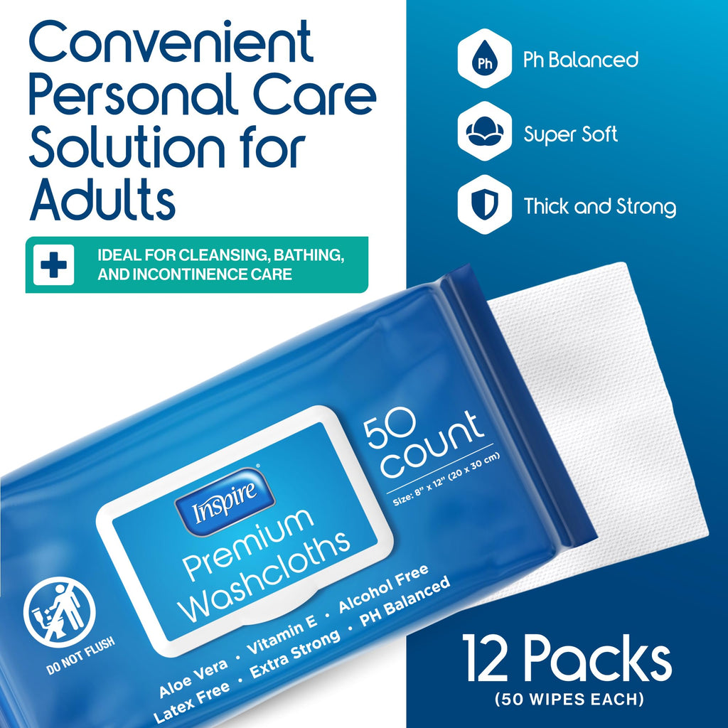Inspire Adult Wet Wipes - Hypoallergenic 8x12 in

