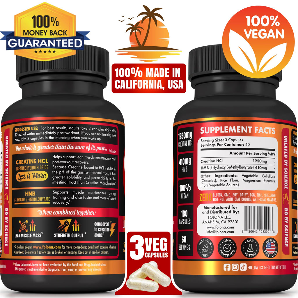 Folona Creatine HCl with HMB Capsules for Muscle & Endurance

