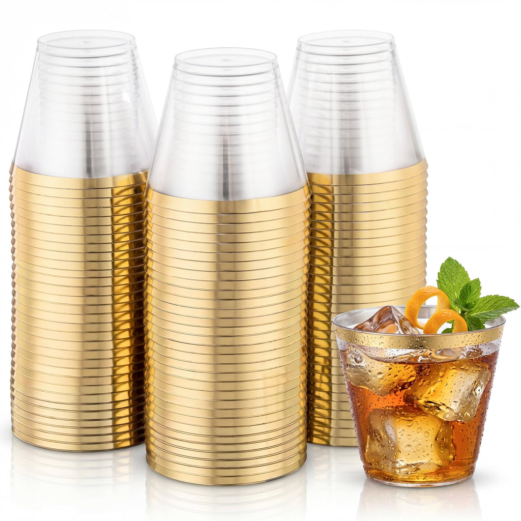 Hioasis Clear Disposable Cups with Decorative Rim | BPA-Free

