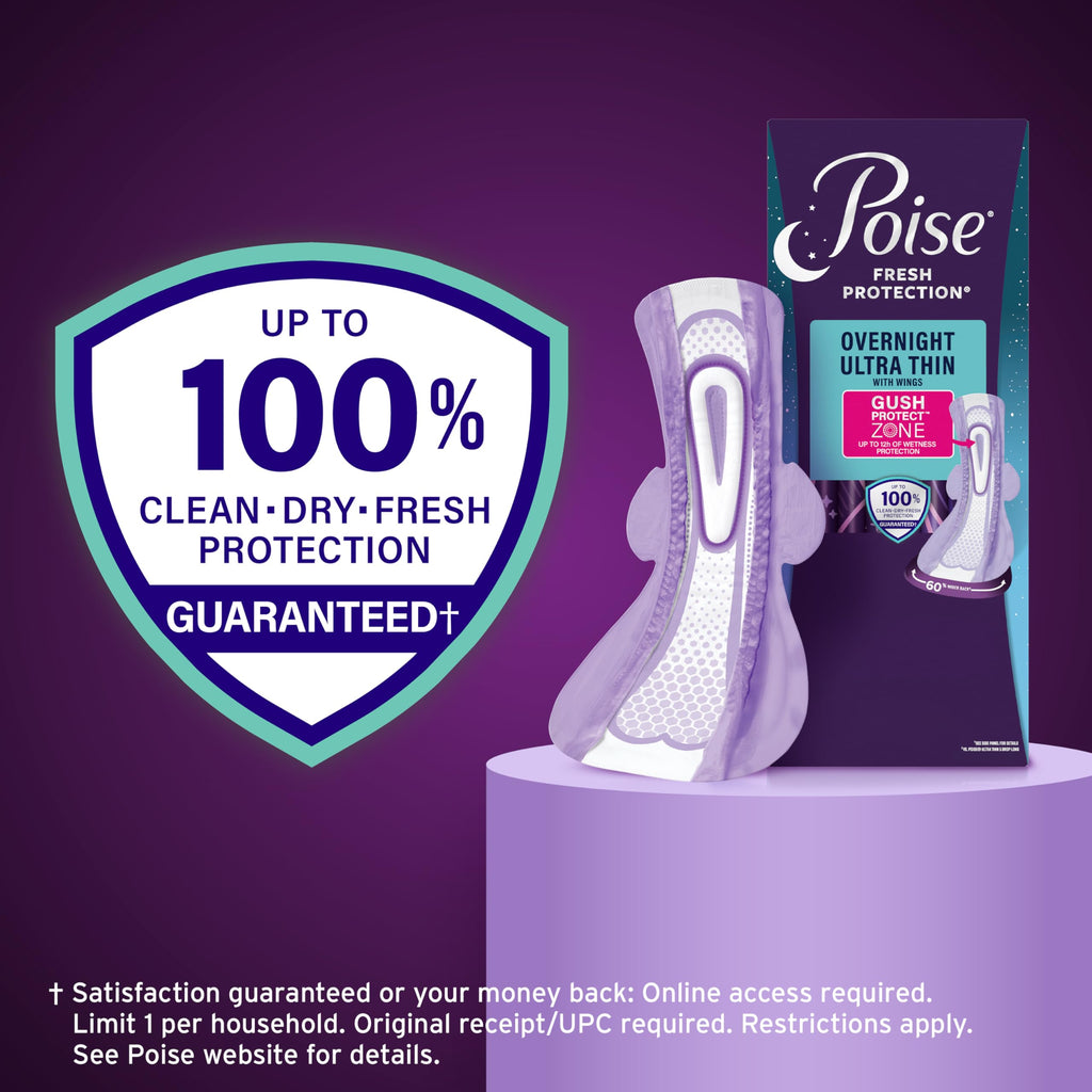 Poise Overnight Ultra Thin Pads with Wings for Bladder Leaks

