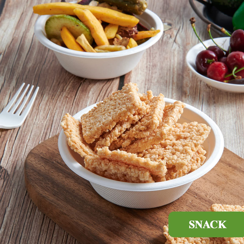 Vplus White Bagasse Bowls Compostable Heavy-Duty Bowls


