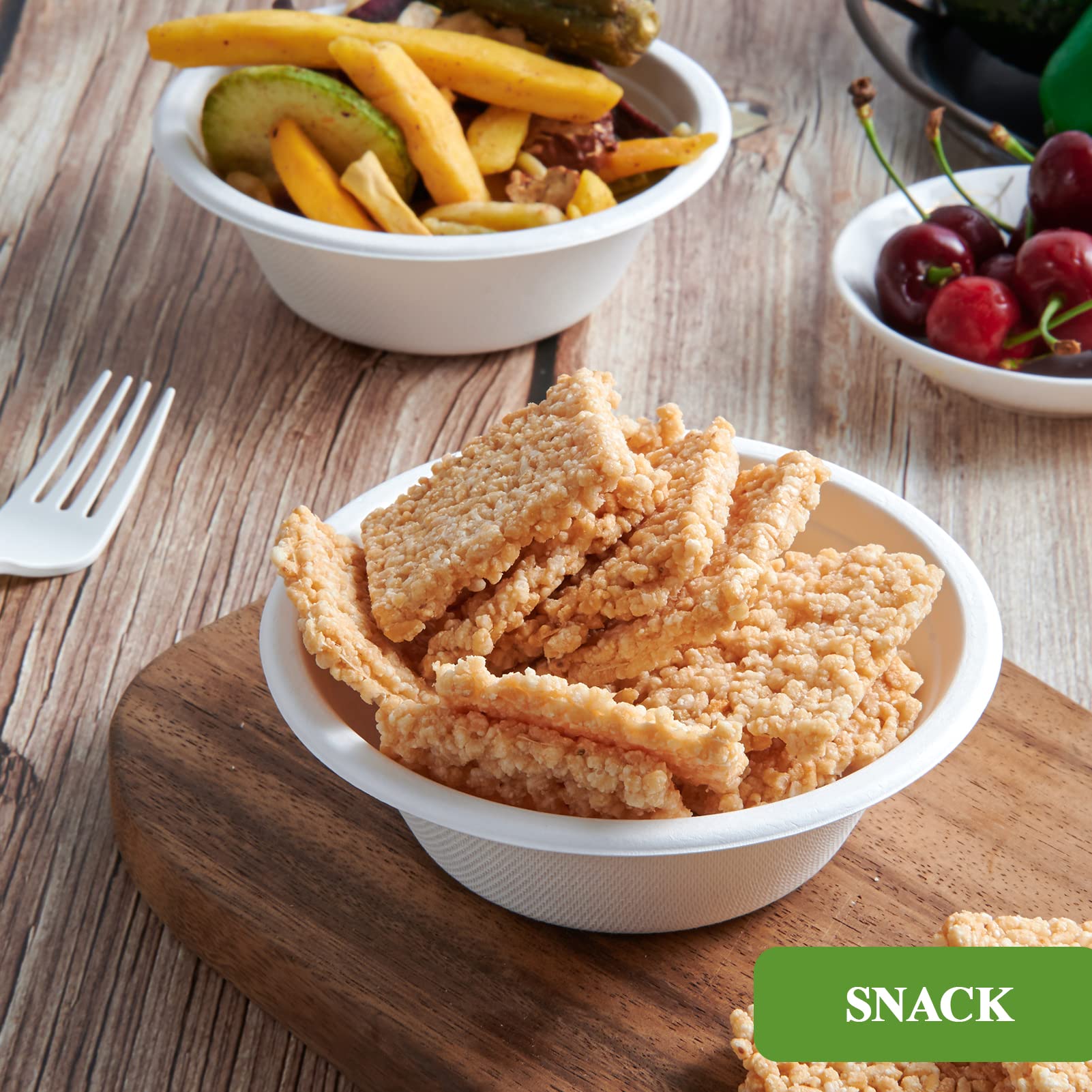 Vplus White Bagasse Bowls Compostable Heavy-Duty Bowls

