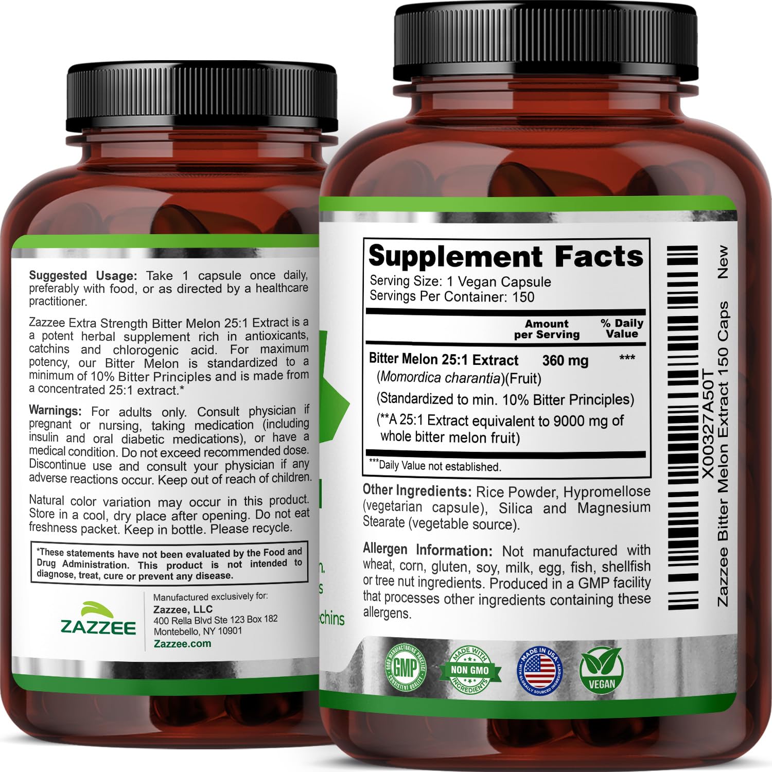 Zazzee Bitter Melon Extract Extra Strength Vegan Capsules

