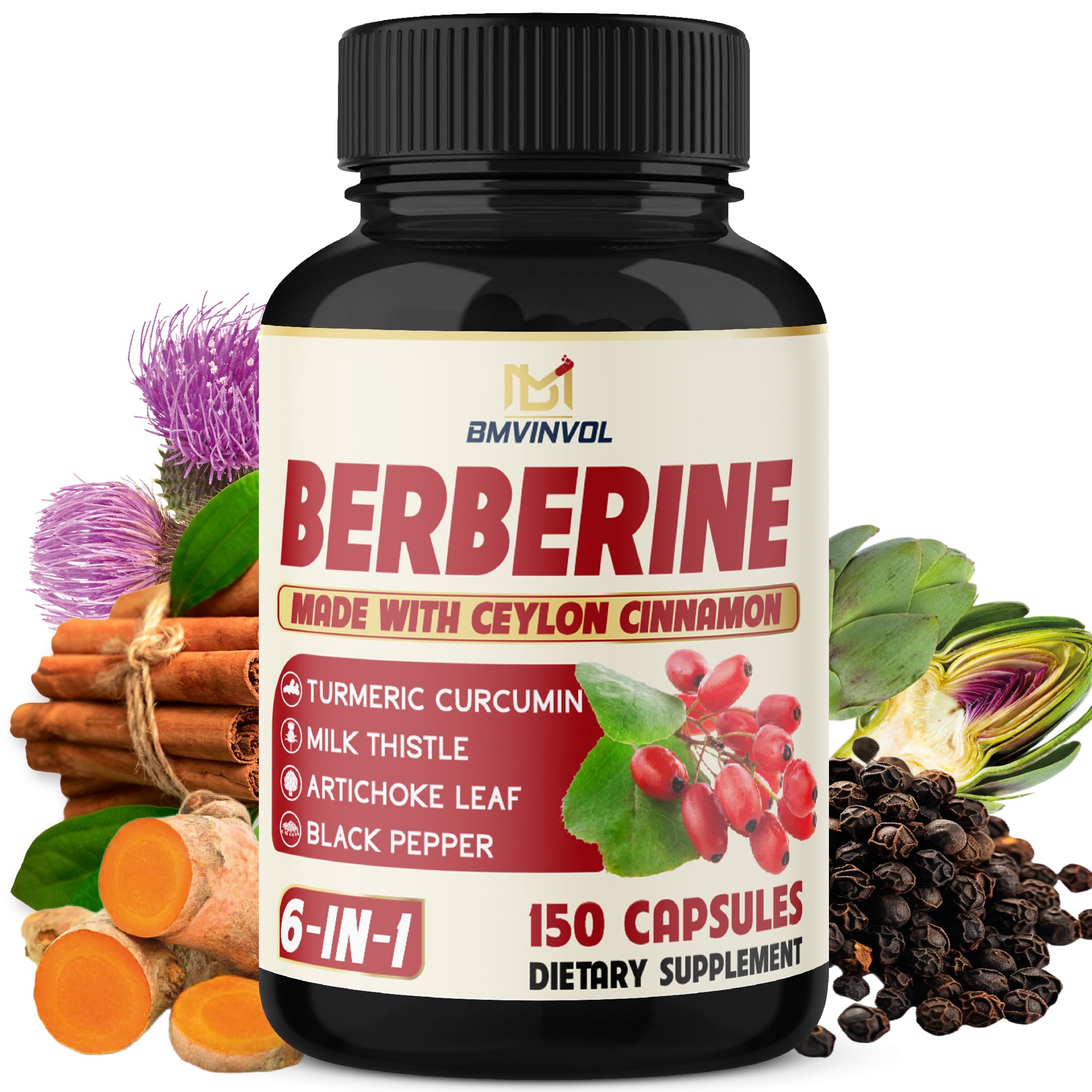 BMVINVOL Berberine Capsules with Cinnamon Turmeric


