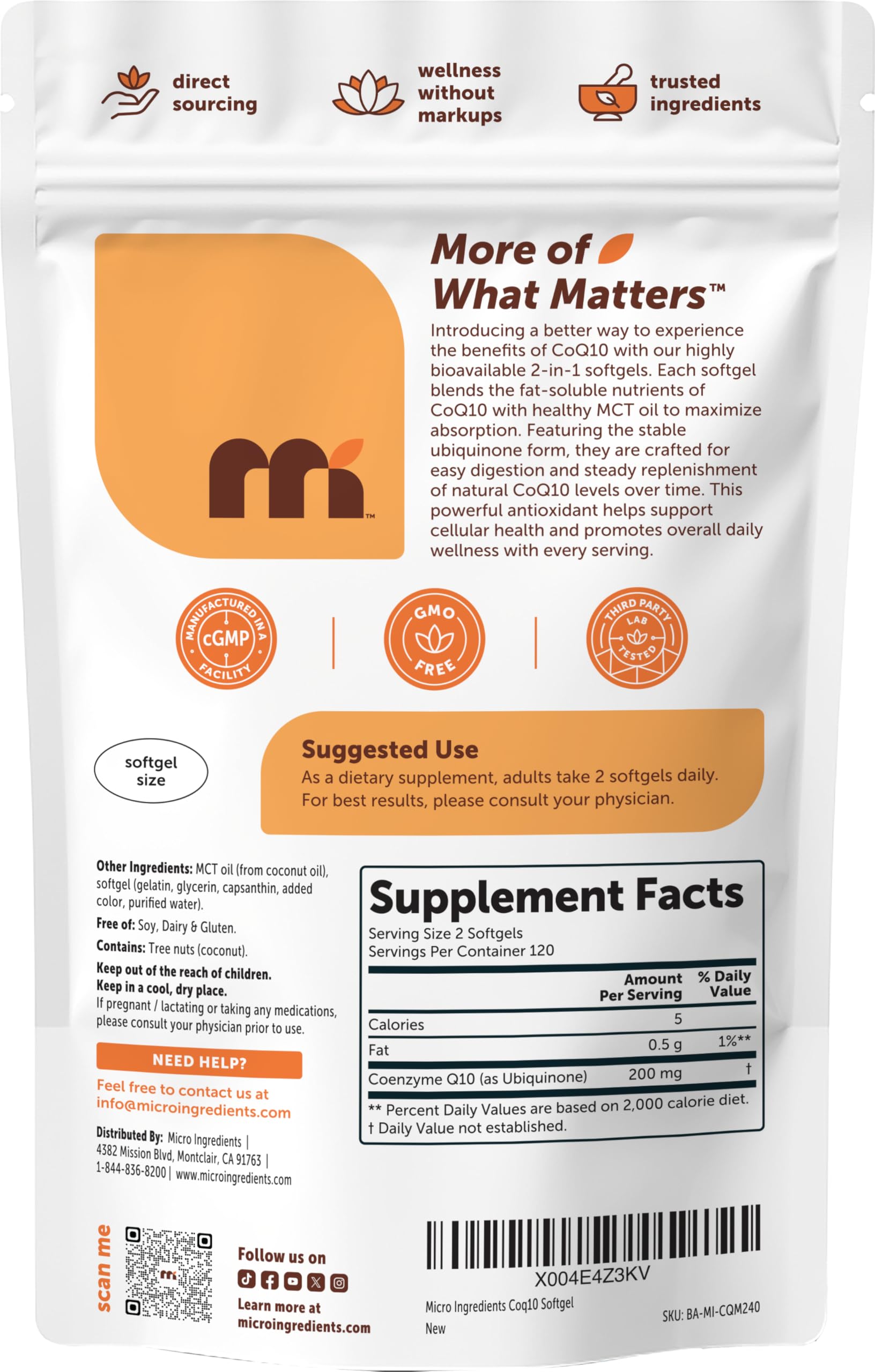 Micro Ingredients CoQ10 Softgels with Coconut MCT Carrier

