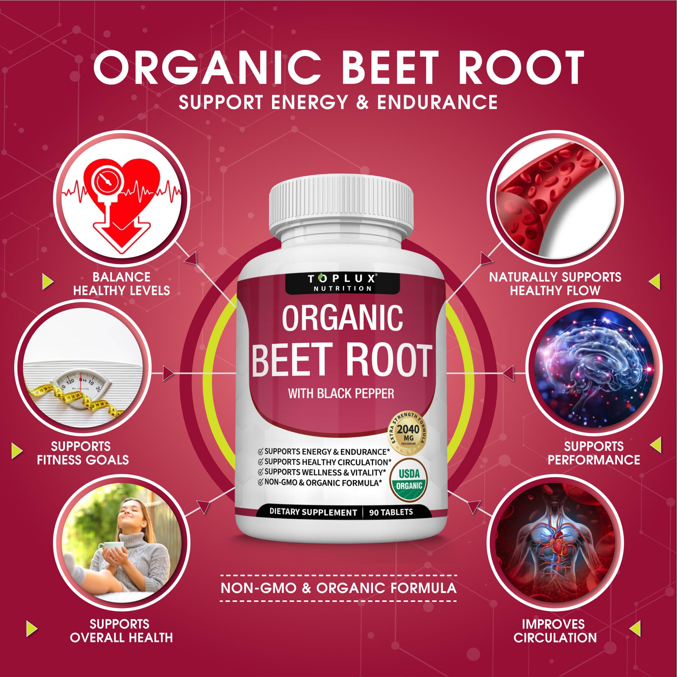 Toplux Organic Beet Root Tablets for Nitric Oxide Support

