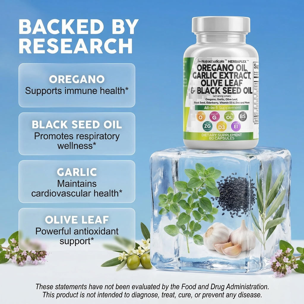 Clean Nutra Oregano Oil Immune Support Garlic Olive Leaf

