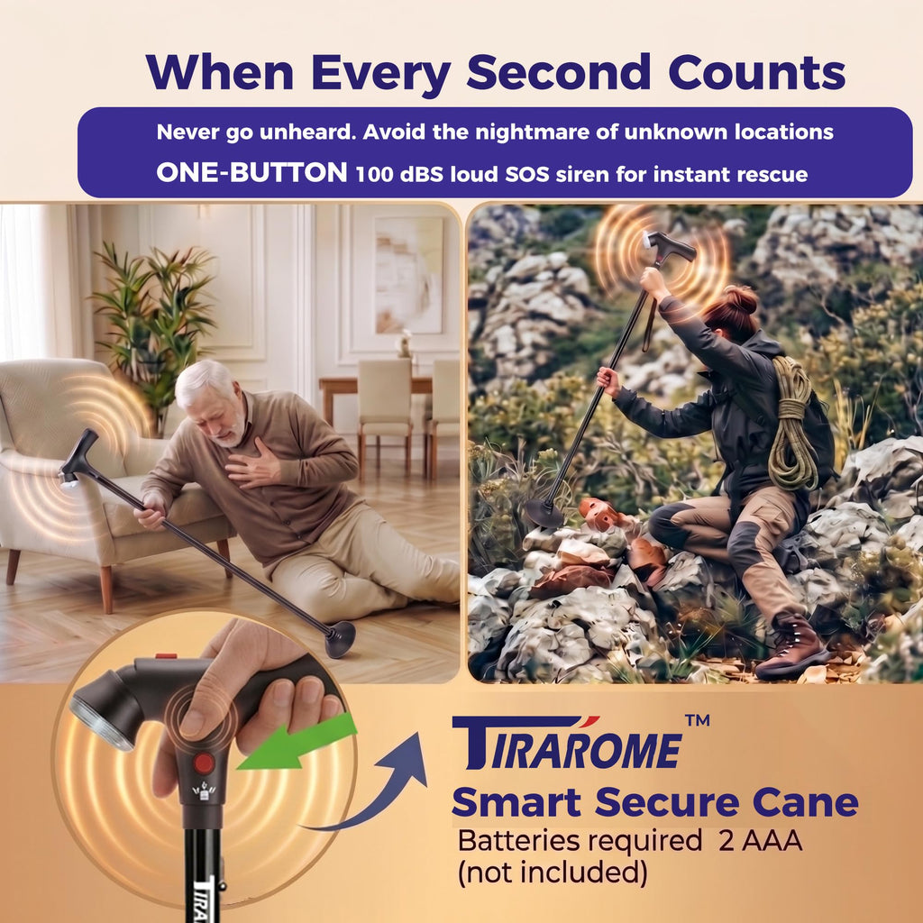 TIRAROME 3-in-1 Folding Walking Cane with Alarm

