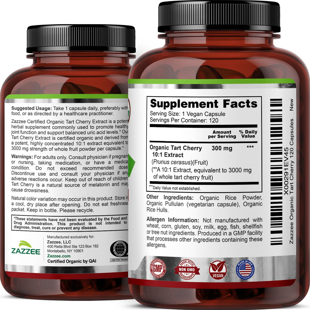 Zazzee Organic Tart Cherry Extract Montmorency Vegan Capsule

