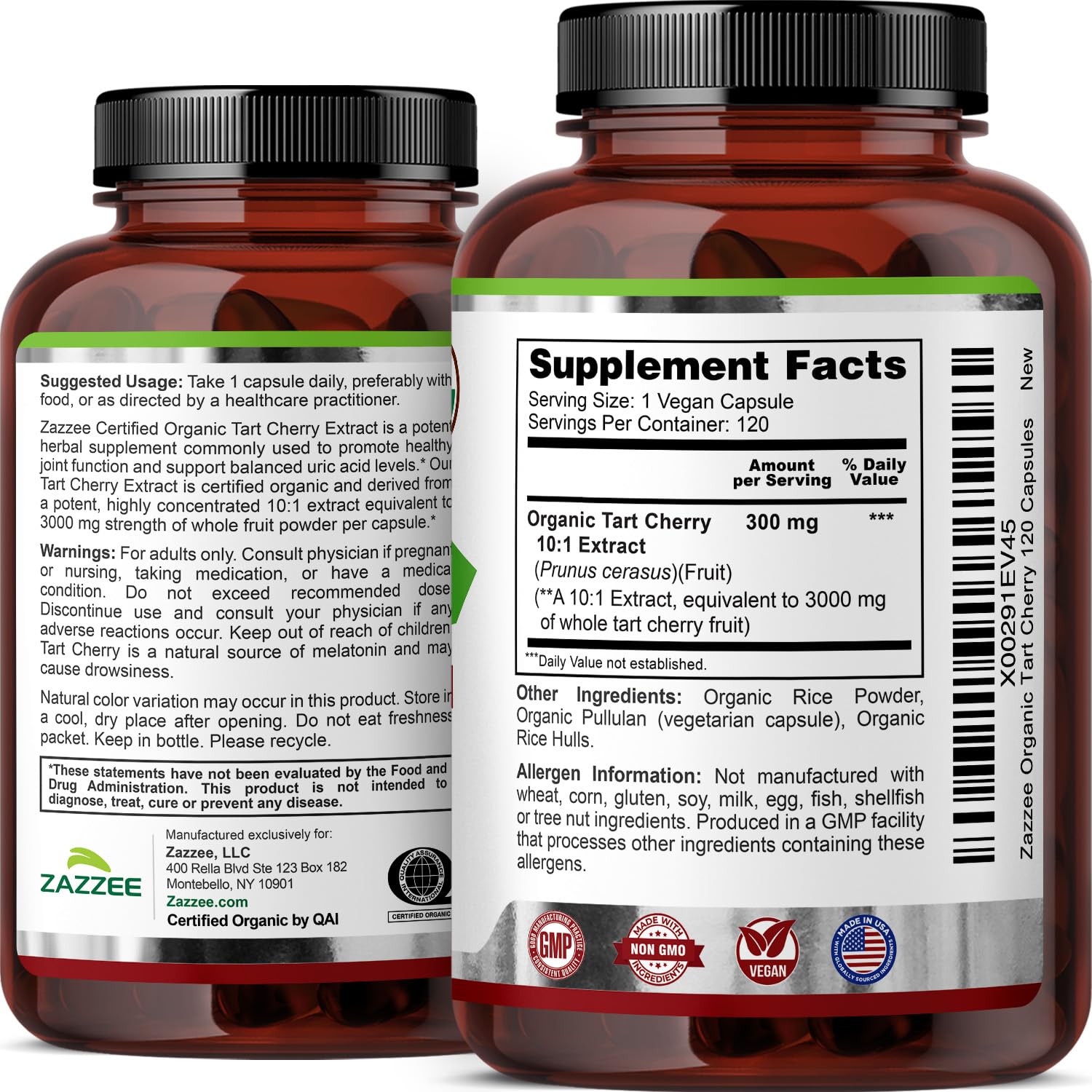 Zazzee Organic Tart Cherry Extract Montmorency Vegan Capsule

