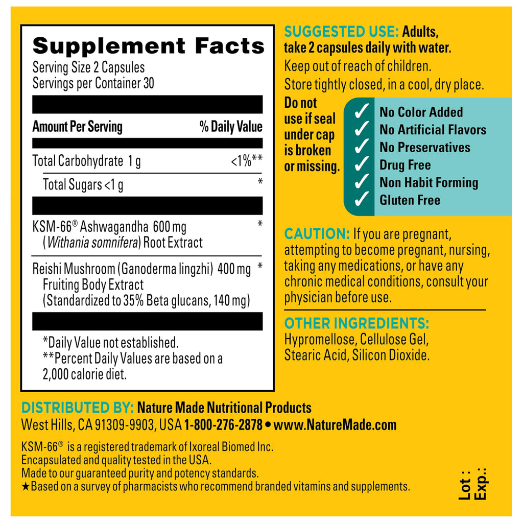 Nature Made Ashwagandha and Reishi Capsules | Calm Support

