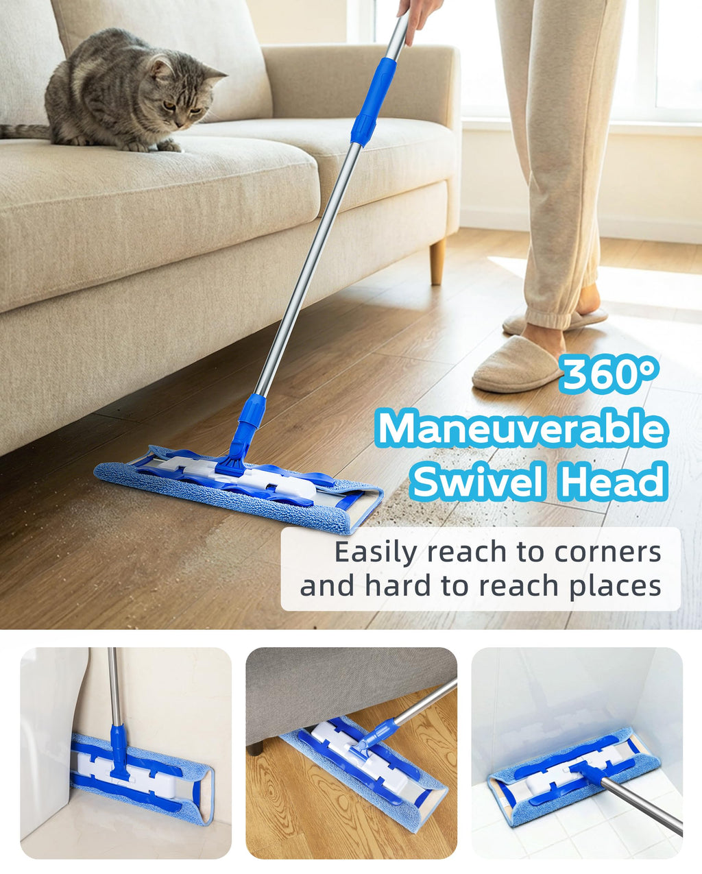 MR.SIGA Microfiber Mop Telescopic Stainless Handle

