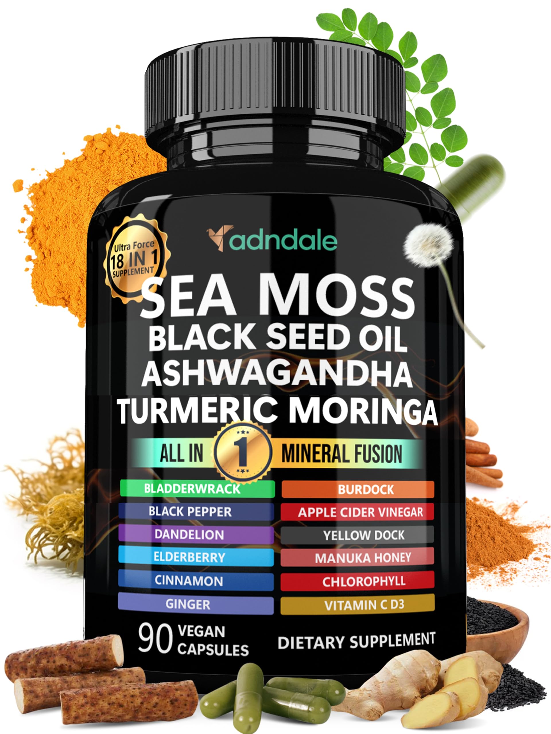 Adndale Sea Moss with Ashwagandha Turmeric & Black Seed Oil