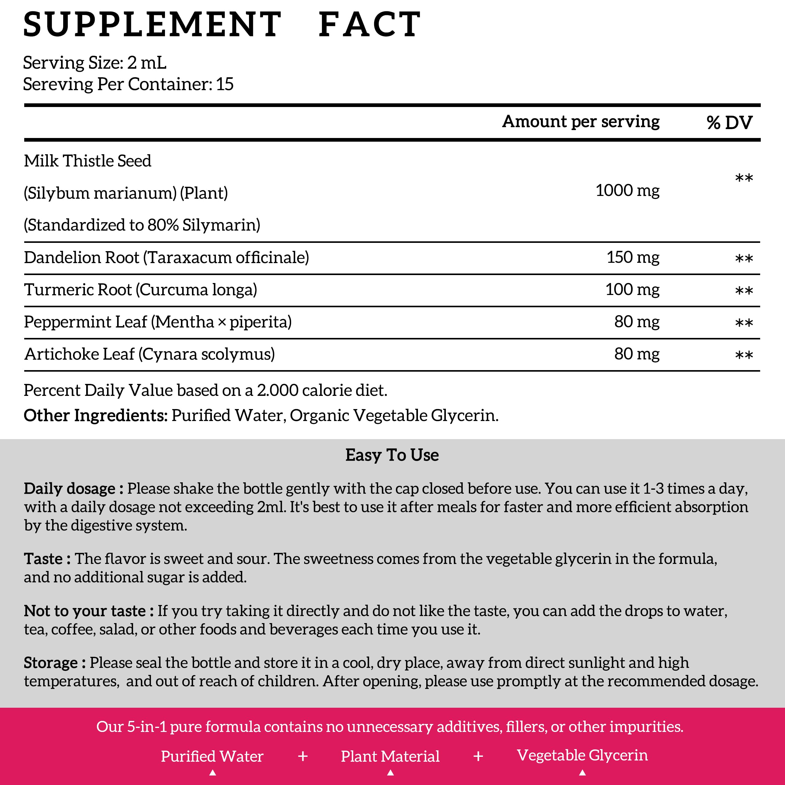 Milk Thistle Liquid Drops Silymarin 1000mg Liver Health

